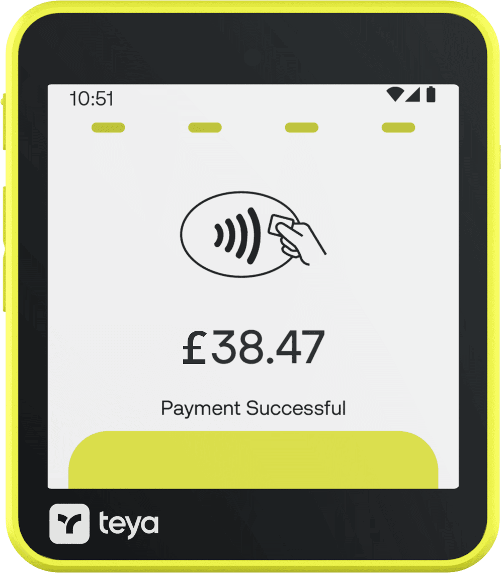 Teya Lite straight on, a flat elevation with no perspective, showing the full face and the screen.