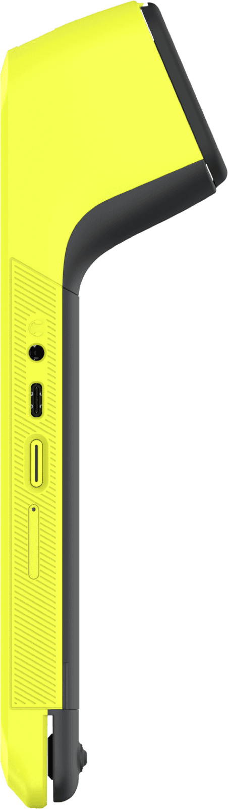 Teya Pro from the left, showing the headphone socket, the USB-C port and the ridged grip.