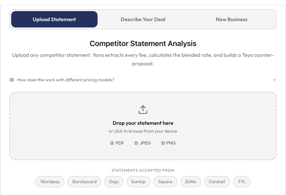 The Klipy calculator, statement upload step, nothing uploaded